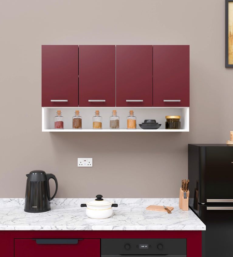 SPYDERCRAFT Matte Finish Myra (Four- Door) Kitchen Cabinet| Color: Burgundy and White| Do-It-Yourself Product