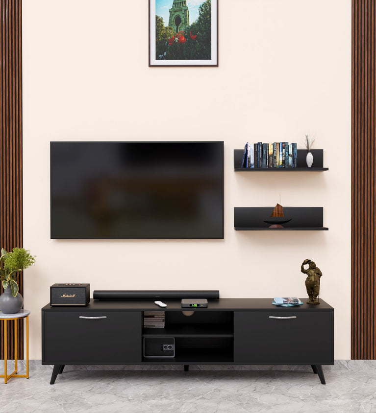 SPYDERCRAFT Matte Finish M5+D4 TV Entertainment Unit with Shelves| Color: Black| Do-It-Yourself Product