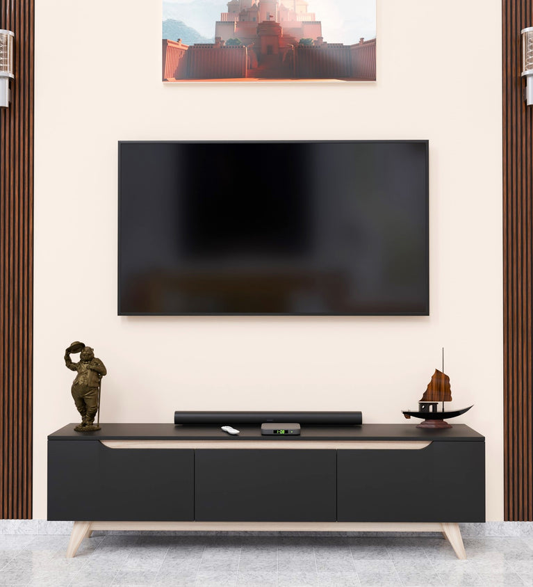 SPYDERCRAFT Matte Finish D3 Only cabinet| TV Entertainment Unit| Color: Black and Canyon Oak| Do-It- Yourself Product