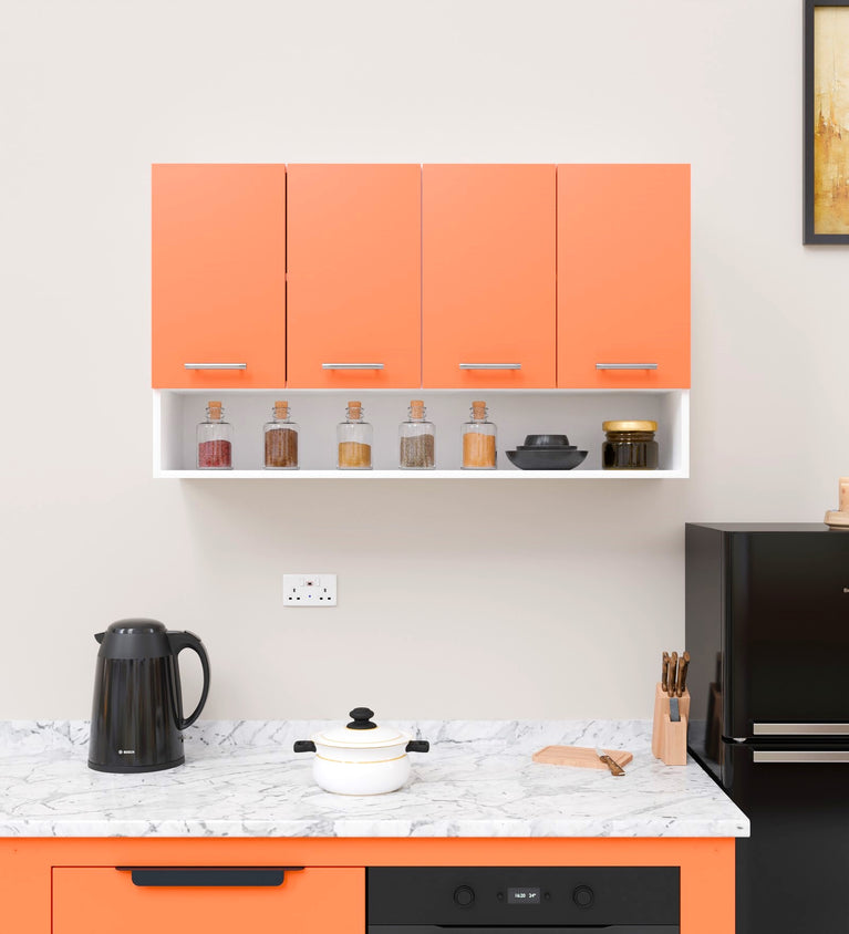 SPYDERCRAFT Matte Finish Myra (Four- Door) Kitchen Cabinet| Color: Saffron and White| Do-It-Yourself Product