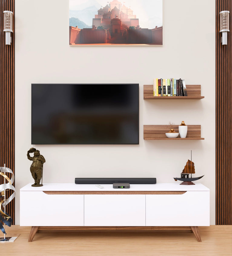 Spyder Craft D1 Tv Unit with Wall Shelf Tv Stand with Bookshelf Modern Leg 180 cm White - Basket Walnut M48