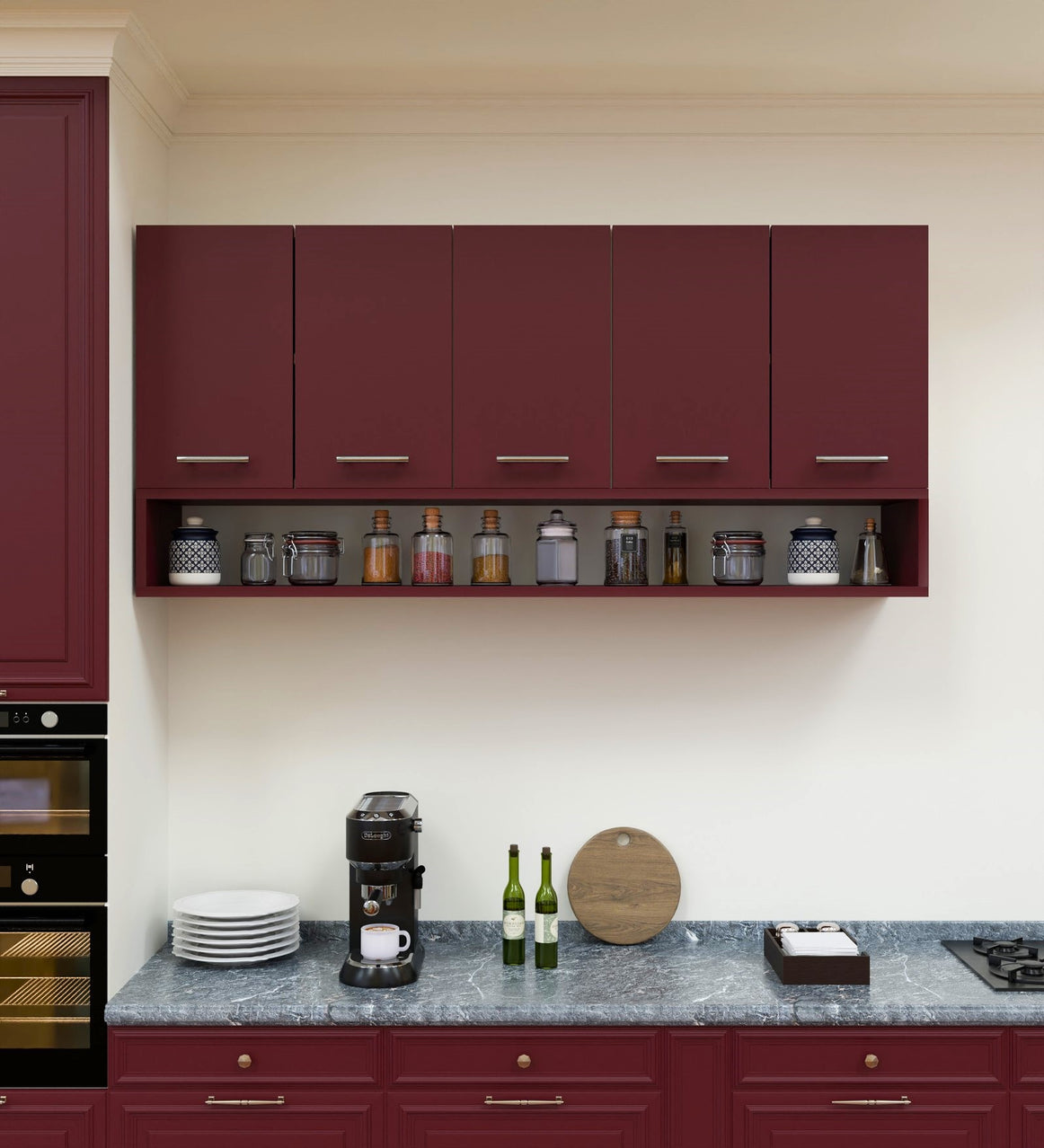 SPYDERCRAFT Matte Finish Merlin Kitchen Cabinet| Color: Burgundy and White| Do- It- Yourself Product