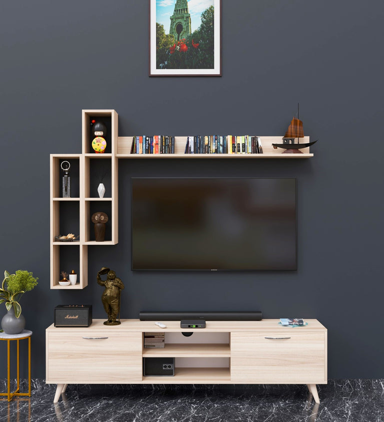 SPYDERCRAFT Matte Finish M5 TV Entertainment Unit with Shelves| Color: Asia Walnut Light| Do- It- Yourself Product