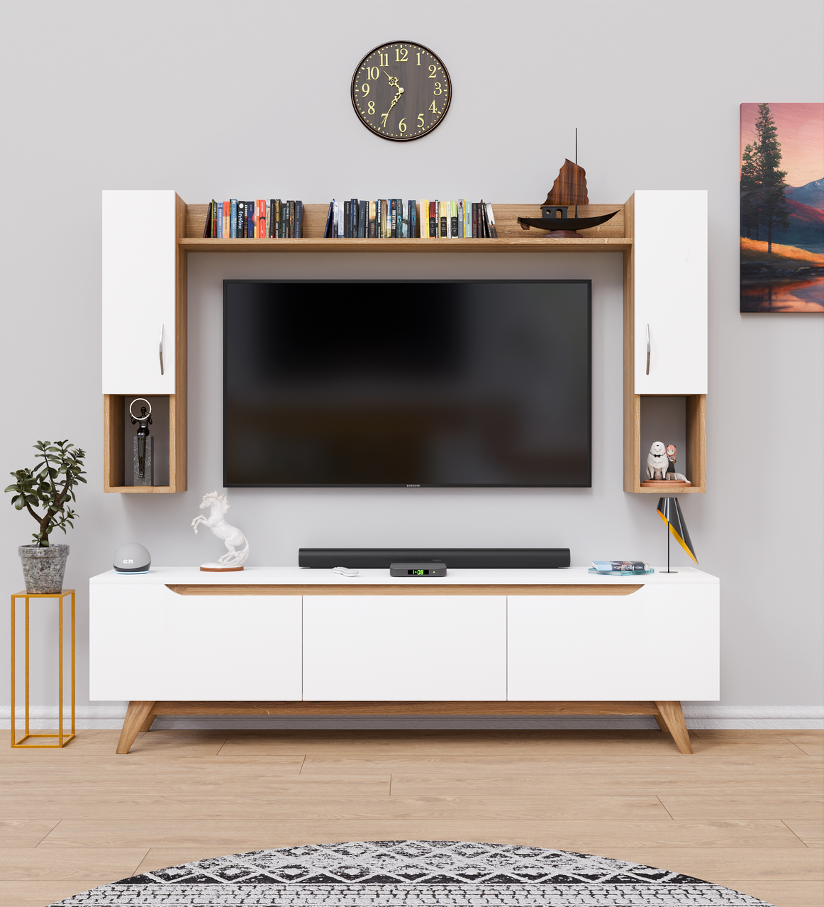 Spydercraft Matte Finish TV Unit| Color: White and Canyon Oak| Do-It-Yourself Product