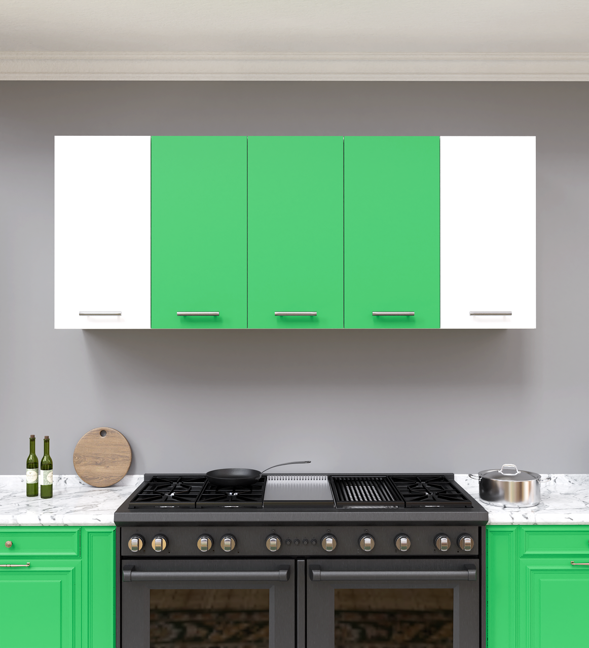 Spyder Craft 5 Door Matte Finish Matrix Kitchen Cabinet for Office|Hall |Kitchen Wall Mounted Cabinet for Kitchen |Living Room| Color:- White & Green|| Assembly-DIY (Do-It-Yourself)