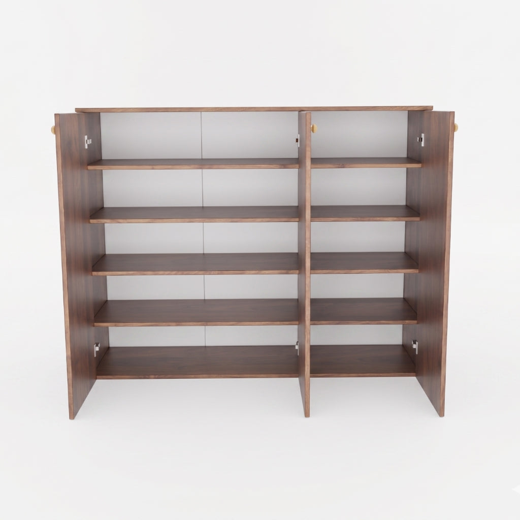 Apex 3 Door Shoe Rack Cabinet with Spacious Storage | Modern Wooden Footwear Organizer for Home & Entryway | Columbian Walnut Finish