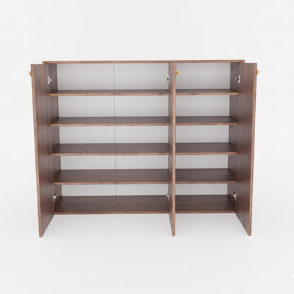 Apex 3 Door Shoe Rack Cabinet with Spacious Storage | Modern Wooden Footwear Organizer for Home & Entryway | Columbian Walnut Finish