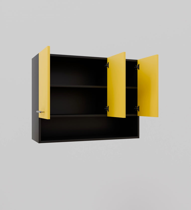 SPYDERCRAFT Matte Finish Blitz (Three Door) Kitchen Cabinet| Color: Yellow and Black| Do-It-Yourself Product