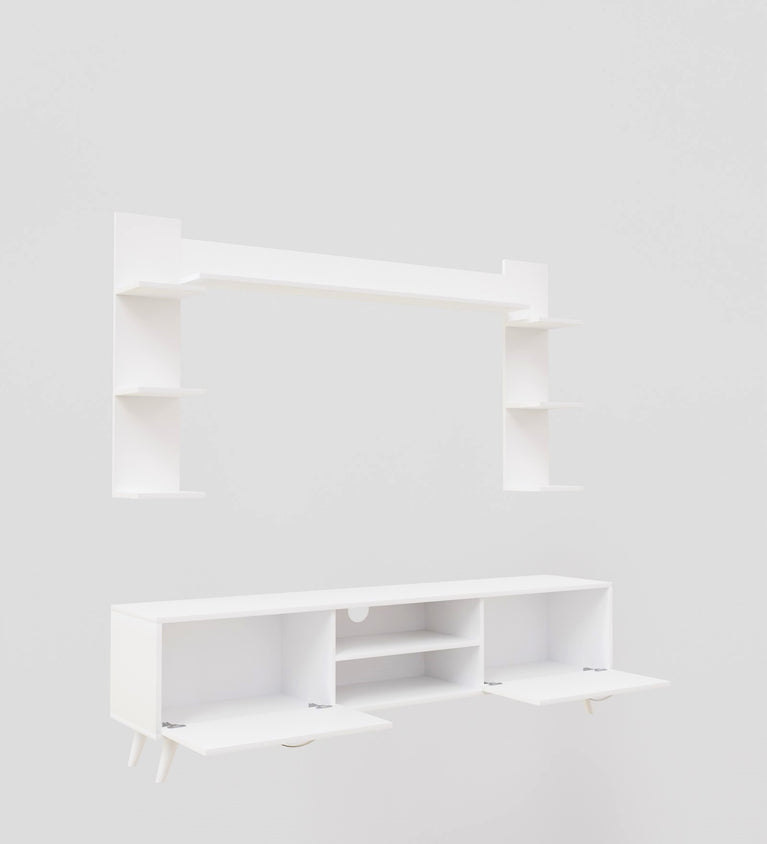 Spyder Craft A9 Tv Unit With Wall Shelf Tv Stand With Bookshelf Wall Mounted With Shelf Modern Leg 180 Cm Miniature White