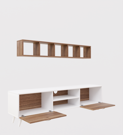 SPYDER CRAFT Sapphire Engineered Wood TV Entertainment Unit Stand Setup Box/TV Cabinet with Wall Mounted Cabinet for Books & Decor Display Unit-White and Noce Lyon (Assembly-DIY)