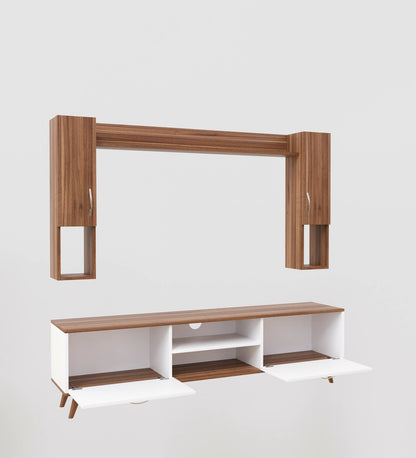 Spyder Home Decore Craft Matte Finish M5 Tv Unit with Wall Shelf, Wall Mounted with Shelf Modern Leg, 180 Cm Color: White and Noce Lyon || Assembly -DIY (Do-It-Yourself)