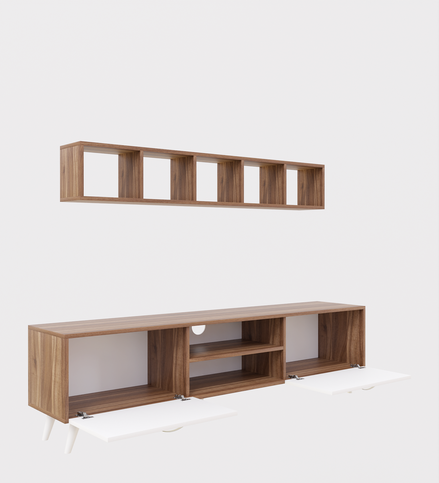 SPYDER CRAFT Sapphire Engineered Wood TV Entertainment Unit Stand Setup Box/TV Cabinet with Wall Mounted Cabinet for Books & Decor Display Unit-White and Noce Lyon (Assembly-DIY)