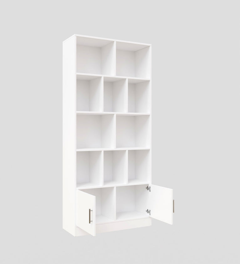 Spydercraft Matte Finish 4 Tier Book Shelf| Modern Wooden Bookshelf with Storage Cabinets – Multi-Purpose Bookcase for Home & Office| Color: White| Do- It- Yourself Product