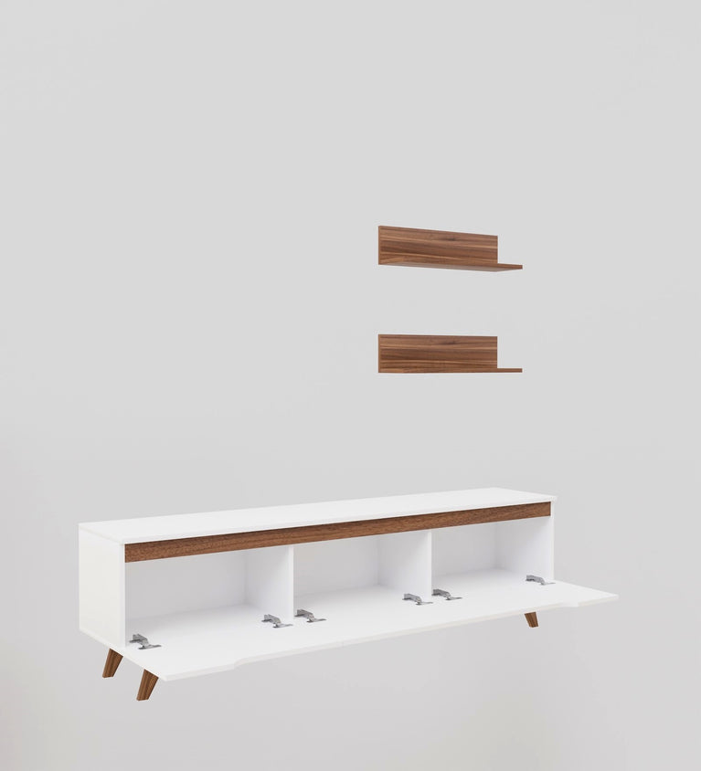 Spyder Craft D1 Tv Unit with Wall Shelf Tv Stand with Bookshelf Modern Leg 180 cm White - Basket Walnut M48