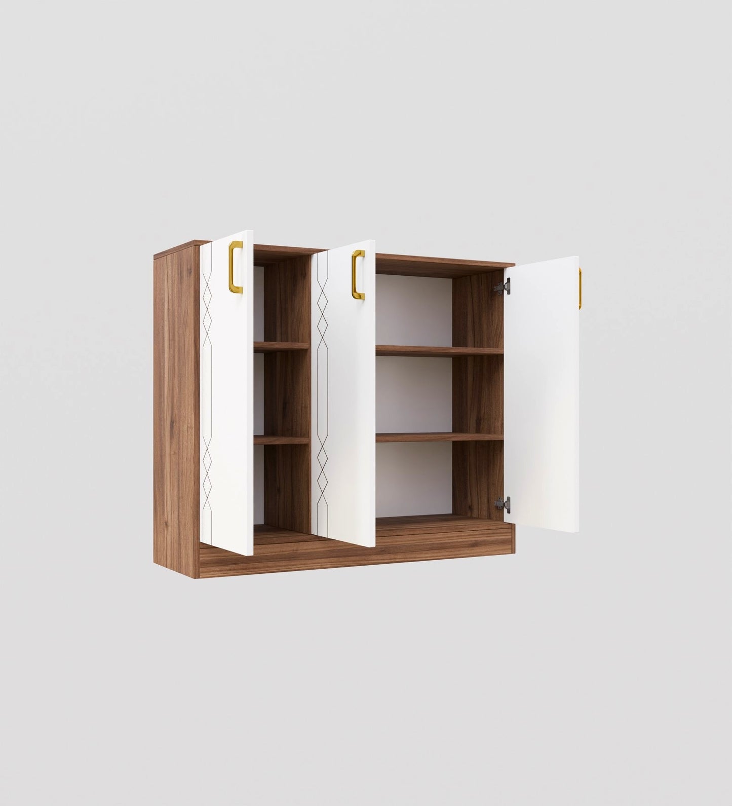 Spydercraft Lupin Multipurpose Cabinet – 3-Door Storage Unit (105 x 90 x 35 cm) | White & Noce Lyon Finish with Geometric Design