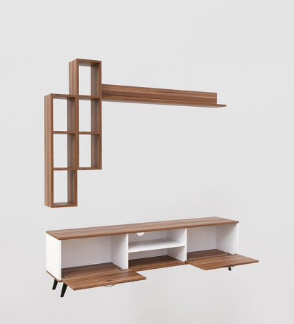 Spyder Craft Matte Finish B12 TV Unit with Wall Shelf TV Stand with Bookshelf Wall Mounted Size: 180 cm, Color: White || Assembly -DIY (Do-It-Yourself)