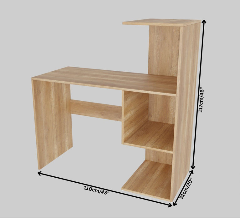 Spydercraft Tulip Study Table | Modern Study & Office Desk with Open Storage Shelves | Engineered Wood Writing Table for Home & Office | Canyon Oak Finish