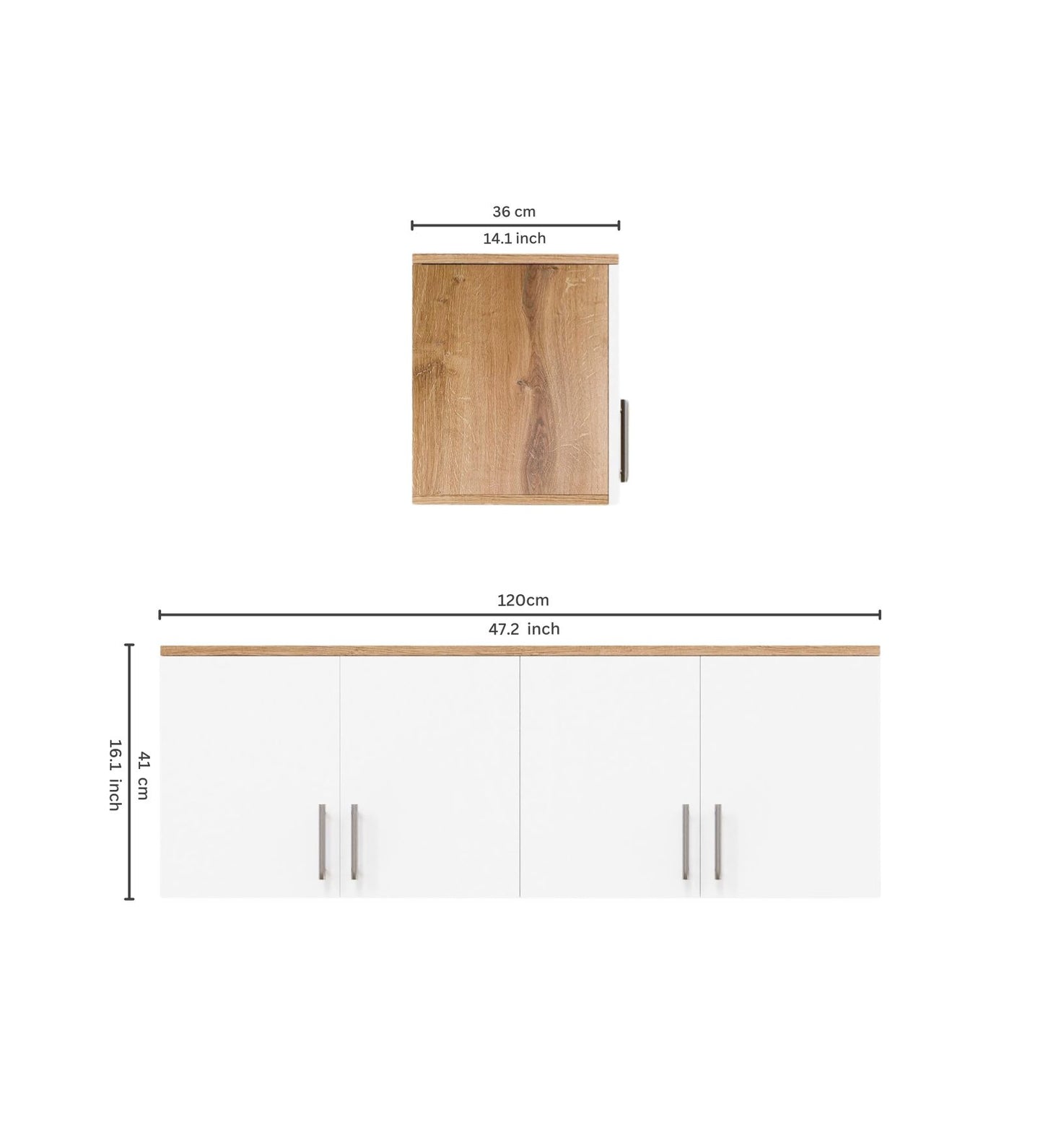 Spydercraft Wall Mounted Kitchen Cabinet – 4 Door Storage Unit (120 x 41 x 36 cm) | Canyon Oak & White Finish