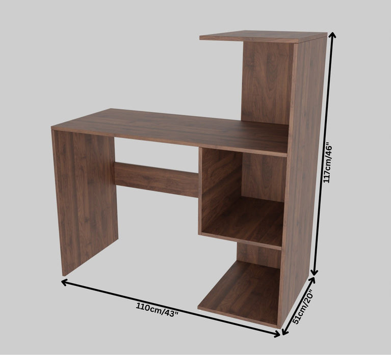 Spydercraft Tulip Study Table | Modern Study & Office Desk with Open Storage Shelves | Engineered Wood Writing Table | Columbian Walnut Finish