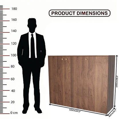 Apex 3 Door Shoe Rack Cabinet with Spacious Storage | Modern Wooden Footwear Organizer for Home & Entryway | Columbian Walnut Finish