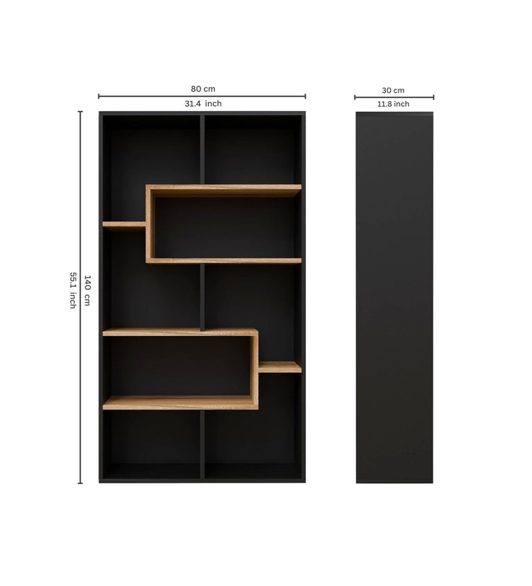 Spydercraft Matte Finish Beni Bookshelf| Color: Black and Canyon Oak| Do- It- Yourself product
