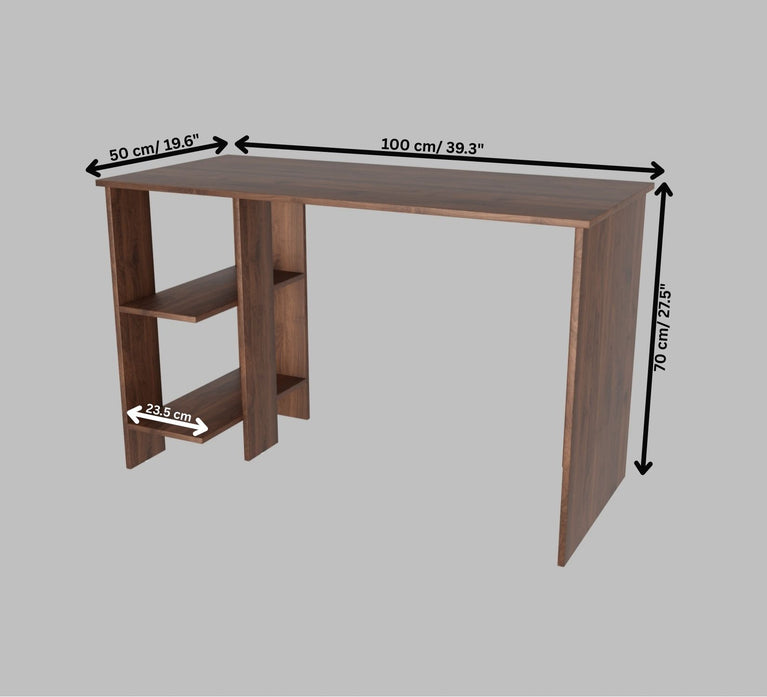 Spydercraft Modern Study Table with Storage Shelves in Columbian Walnut Finish | Stylish Computer Desk for Home & Office