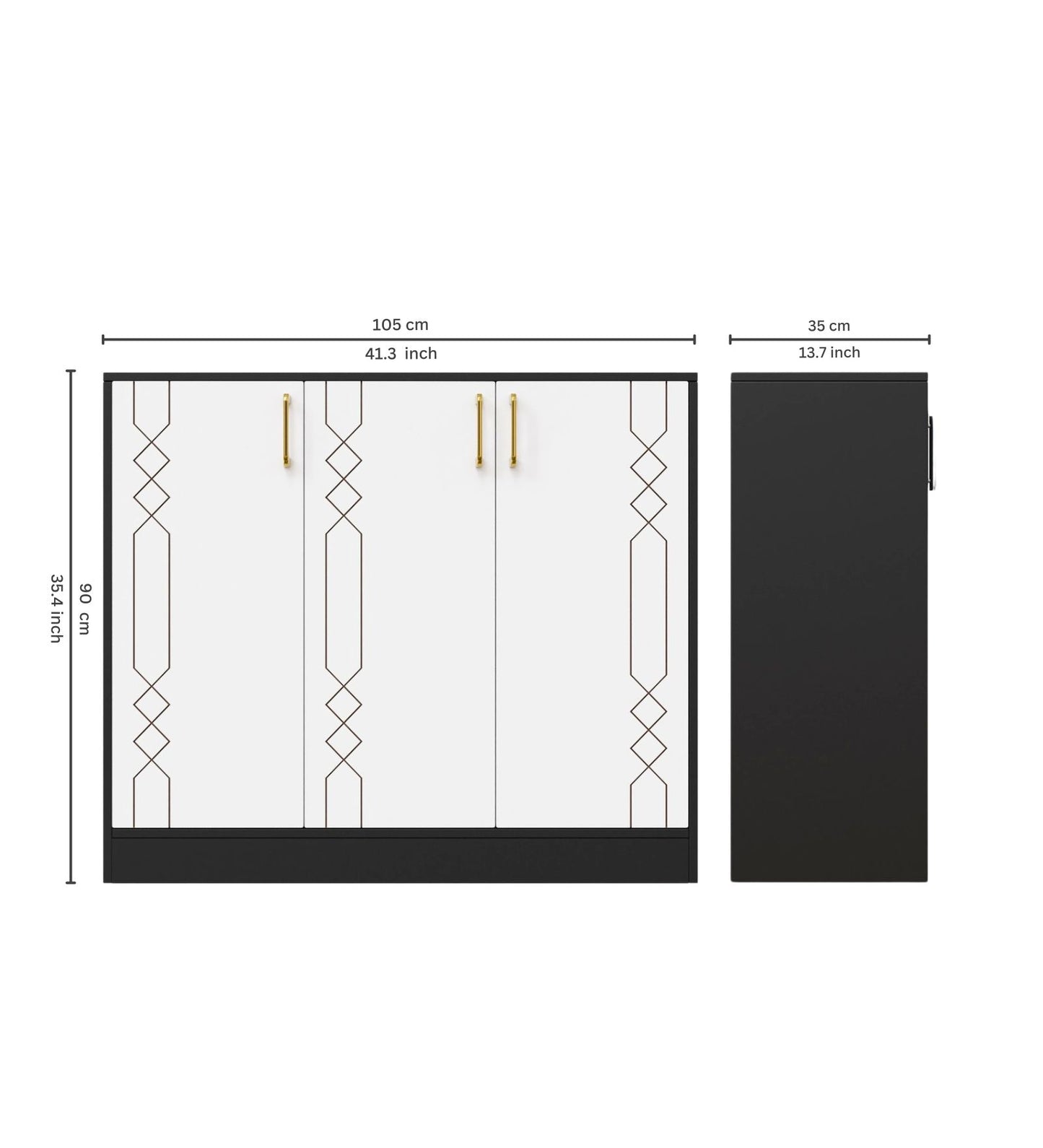 Spydercraft Lupin Multipurpose Cabinet – 3-Door Storage Unit (105 x 90 x 35 cm) | White & Black Finish with Geometric Design