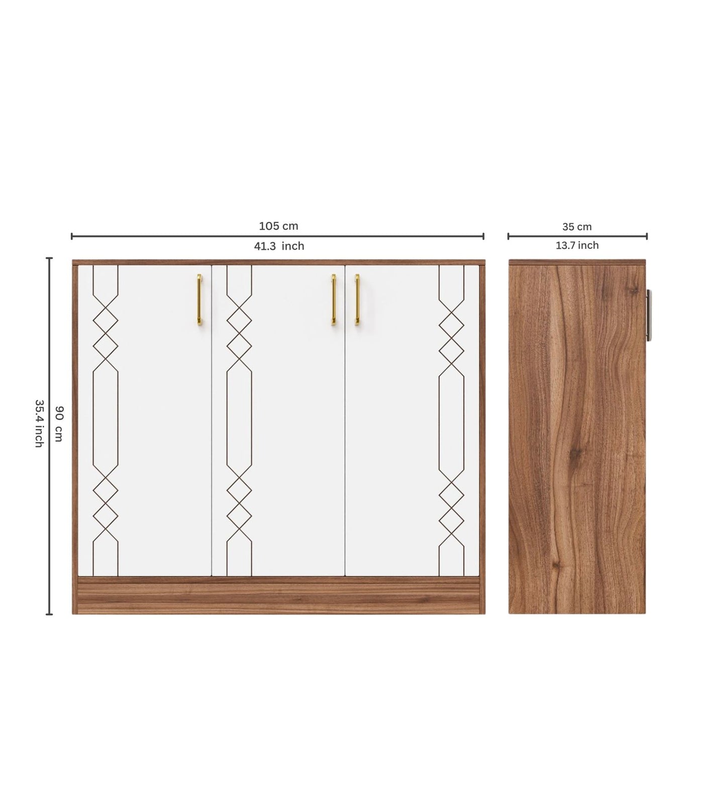 Spydercraft Lupin Multipurpose Cabinet – 3-Door Storage Unit (105 x 90 x 35 cm) | White & Noce Lyon Finish with Geometric Design