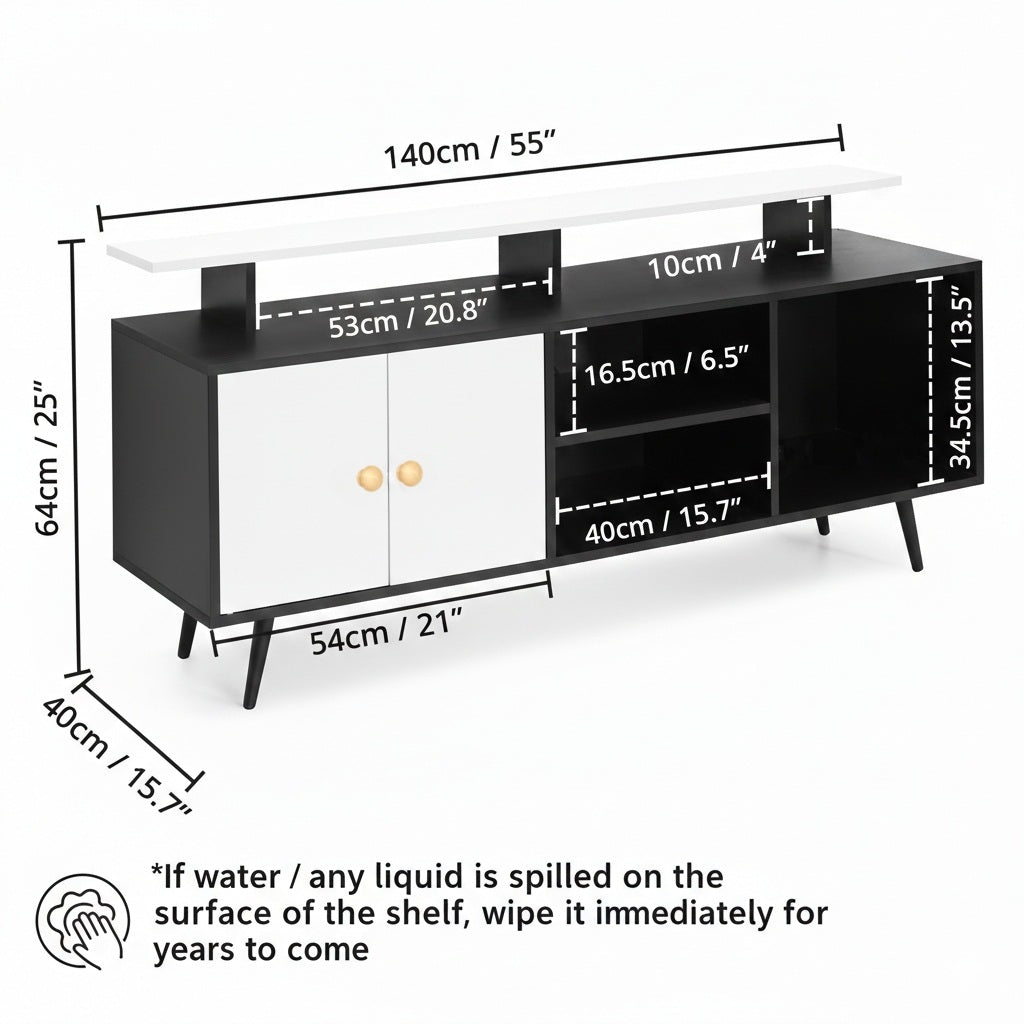 Spydercraft Modern Marbay TV Unit with Storage & Display Shelf – Space-Saving Entertainment Console in Black & White Finish