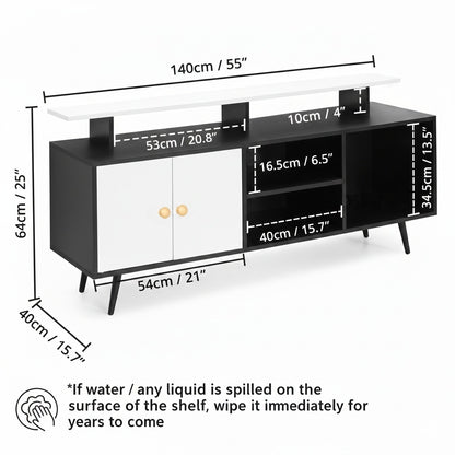 Spydercraft Modern Marbay TV Unit with Storage & Display Shelf – Space-Saving Entertainment Console in Black & White Finish