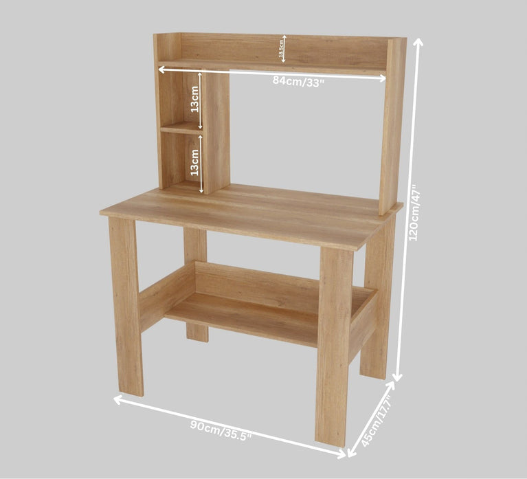 SPYDER CRAFT Modern Engineered Wood Study Table with Bookshelf & Storage Shelves in Canyon Oak | Computer Desk for Home & Office