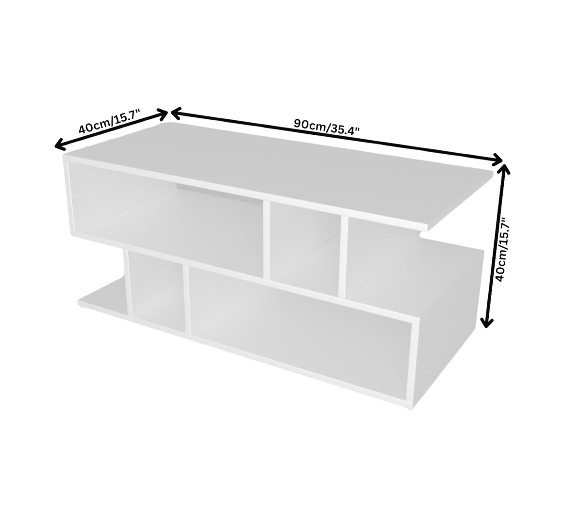 Spydercraft Zig Zag Bedside Table in White Finish | Modern Wooden Nightstand with Open Shelves | Engineered Wood Side Table
