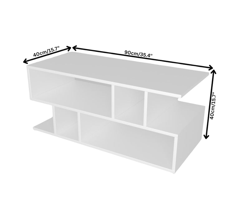 Spydercraft Zig Zag Bedside Table in White Finish | Modern Wooden Nightstand with Open Shelves | Engineered Wood Side Table
