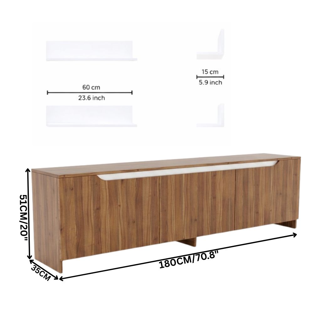 Spydercraft Modern Walnut TV Cabinet with Storage & Floating Shelves | 180 cm Entertainment Unit