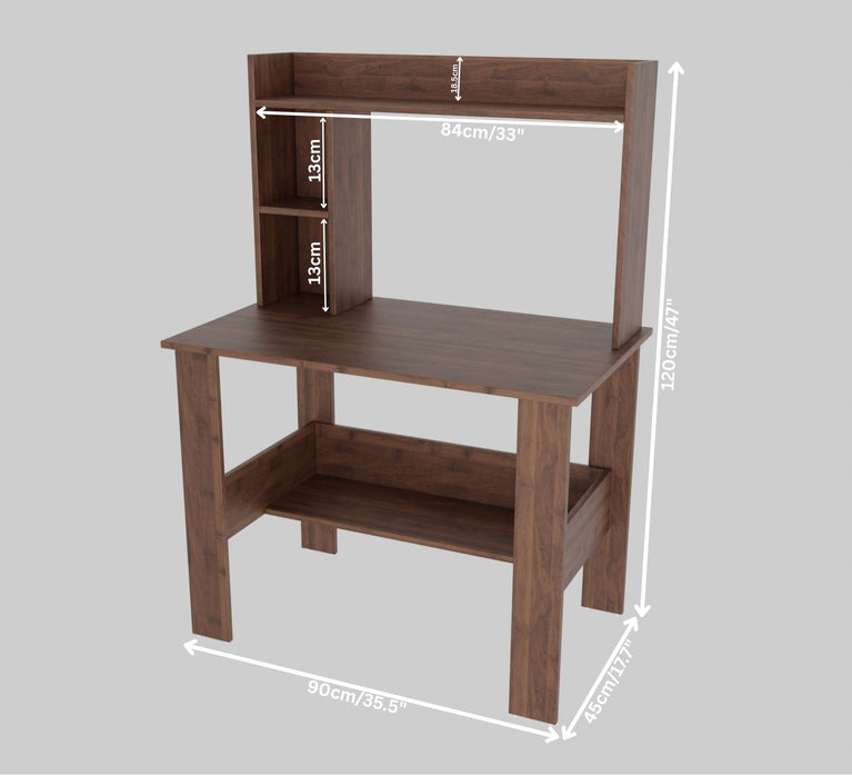 SPYDER CRAFT Modern Engineered Wood Study Table with Bookshelf & Storage Shelves in Columbian Walnut | Computer Desk for Home & Office