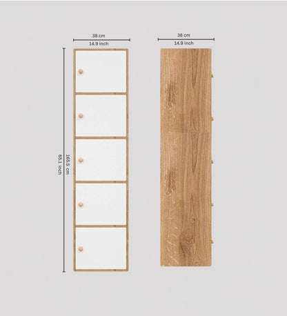 Spyder Craft Wooden Cabinet - Five Tier Engineered Wood Storage Cabinet for Living Room, Space Saving Furniture for Home, Office, Kitchen, Color Oak -White -L 38 x B 38 x H 165.5 cm 1 Year Warranty