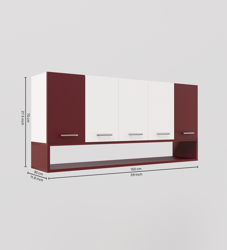 Spyder Craft 5 Door Matte Finish Merlin Kitchen Cabinet for Office|Hall |Kitchen Wall Mounted Cabinet for Kitchen |Living Room| Color:-Burgundy & White|| Assembly-DIY (Do-It-Yourself)