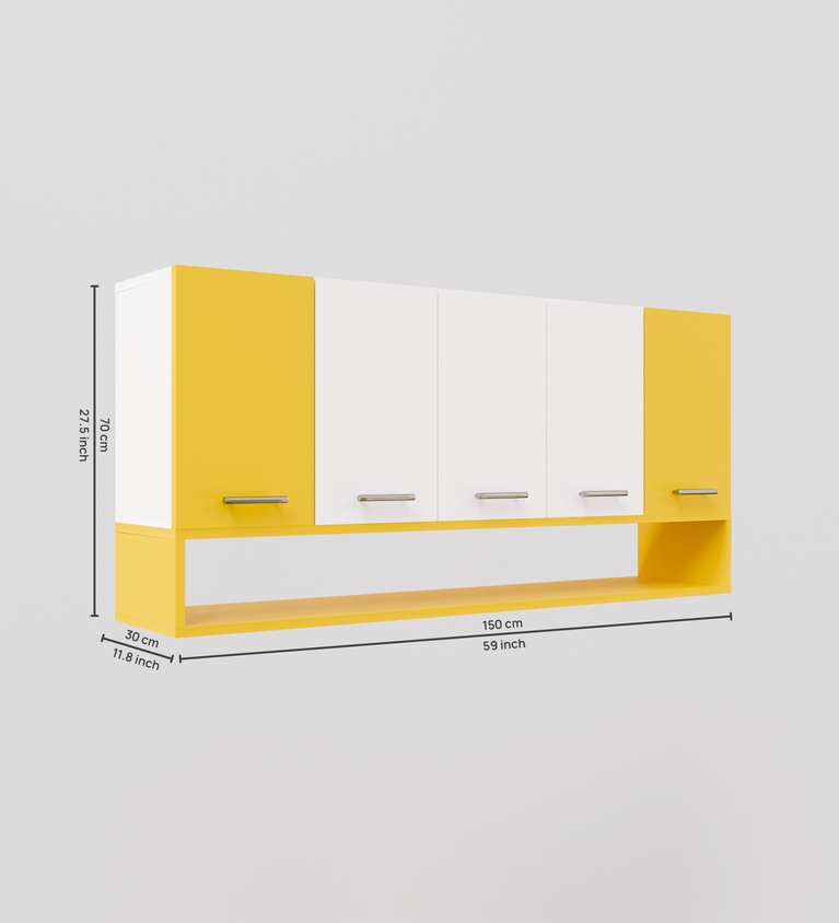 Spyder Craft 5 Door Matte Finish Merlin Kitchen Cabinet for Office|Hall |Kitchen Wall Mounted Cabinet for Kitchen |Living Room| Color:-Yellow & White|| Assembly-DIY (Do-It-Yourself)