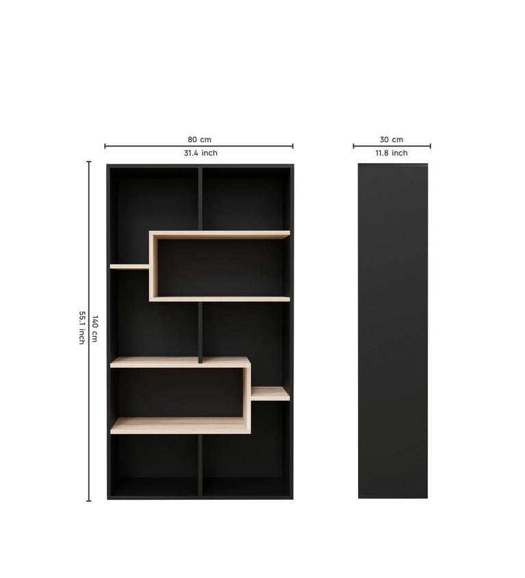 Spydercraft Matte Finish Beni Bookshelf| Color: Black and Asian Walnut Light| Do- It- Yourself product