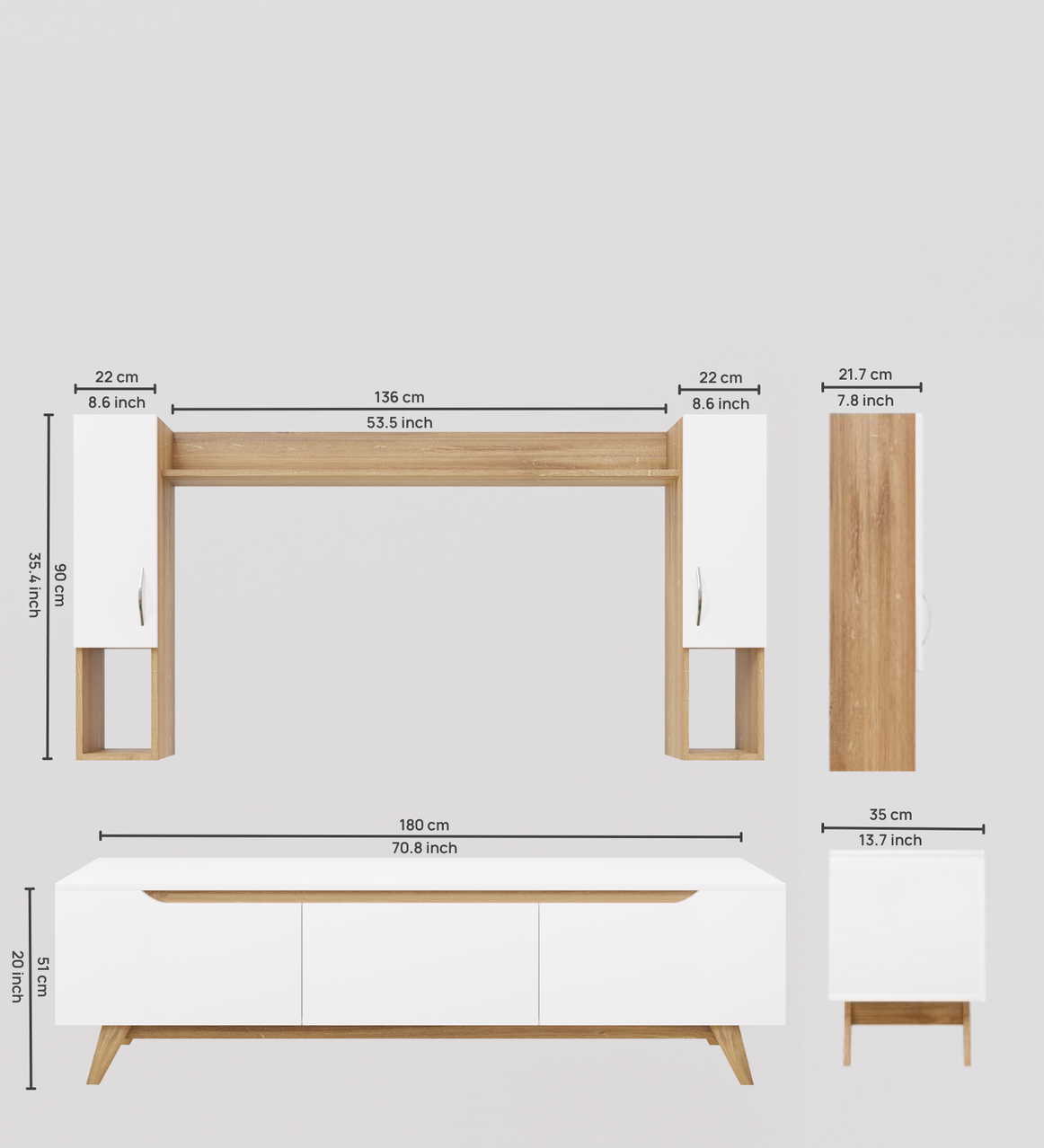 Spydercraft Matte Finish TV Unit| Color: White and Canyon Oak| Do-It-Yourself Product