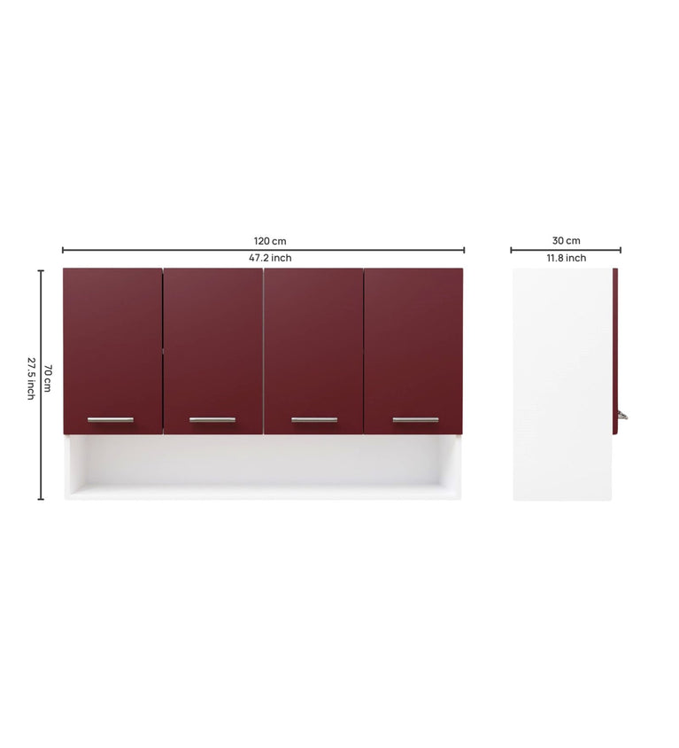 SPYDERCRAFT Matte Finish Myra (Four- Door) Kitchen Cabinet| Color: Burgundy and White| Do-It-Yourself Product