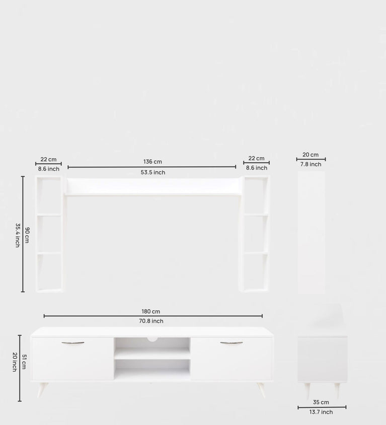 SPYDERCRAFT Matte Finish M5 TV Entertainment Unit with Shelves| Color: White| Do- It- Yourself Product