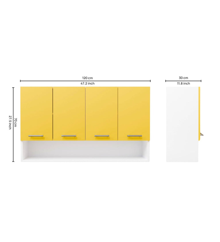 SPYDERCRAFT Matte Finish Myra (Foor-Door) Kitchen Cabinet| Color: Yellow and White| Do-It-Yourself Product