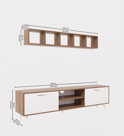 SPYDER CRAFT Sapphire Engineered Wood TV Entertainment Unit Stand Setup Box/TV Cabinet with Wall Mounted Cabinet for Books & Decor Display Unit-White and Noce Lyon (Assembly-DIY)