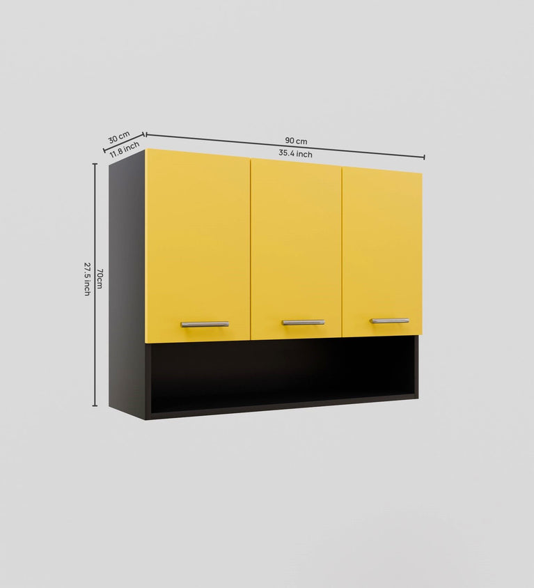 SPYDERCRAFT Matte Finish Blitz (Three Door) Kitchen Cabinet| Color: Yellow and Black| Do-It-Yourself Product