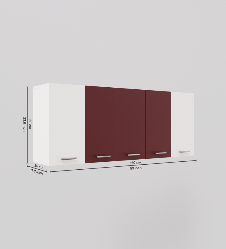 Spyder Craft 5 Door Matte Finish Matrix Kitchen Cabinet for Office|Hall |Kitchen Wall Mounted Cabinet for Kitchen |Living Room| Color:- White & Burgundy|| Assembly-DIY (Do-It-Yourself)