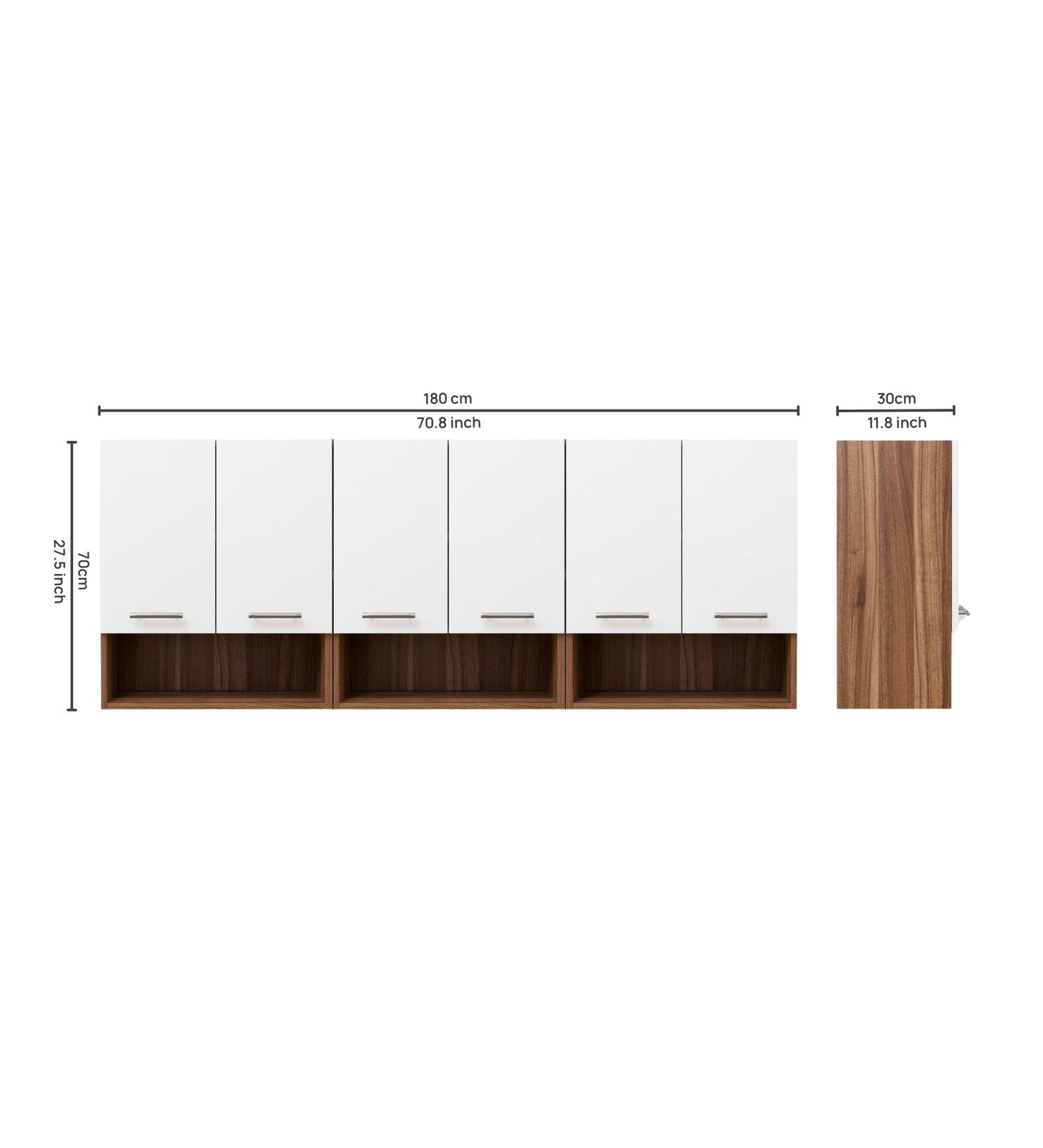 Spydercraft Cleffa Matte Finish Six Door Wall Mounted Kitchen Cabinet| Color: White and Noce Lyon|