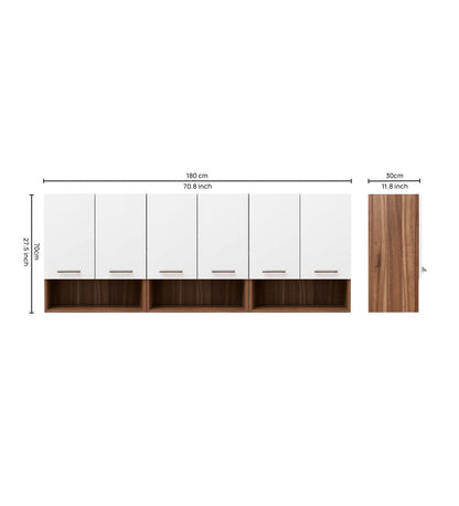 Spydercraft Cleffa Matte Finish Six Door Wall Mounted Kitchen Cabinet| Color: White and Noce Lyon|