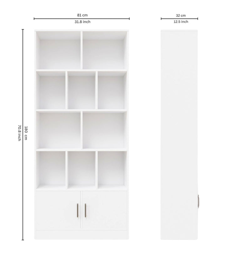 Spydercraft Matte Finish 4 Tier Book Shelf| Modern Wooden Bookshelf with Storage Cabinets – Multi-Purpose Bookcase for Home & Office| Color: White| Do- It- Yourself Product