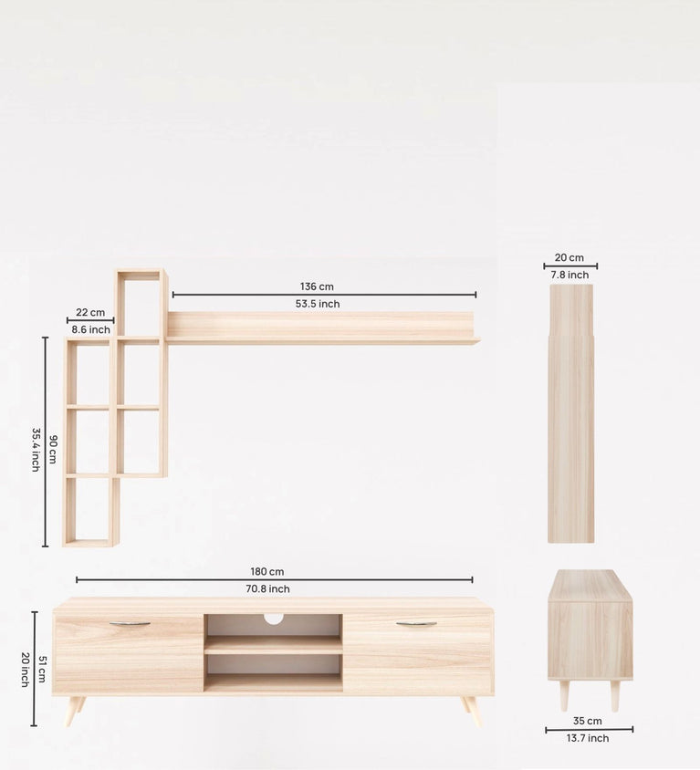 SPYDERCRAFT Matte Finish M5 TV Entertainment Unit with Shelves| Color: Asia Walnut Light| Do- It- Yourself Product